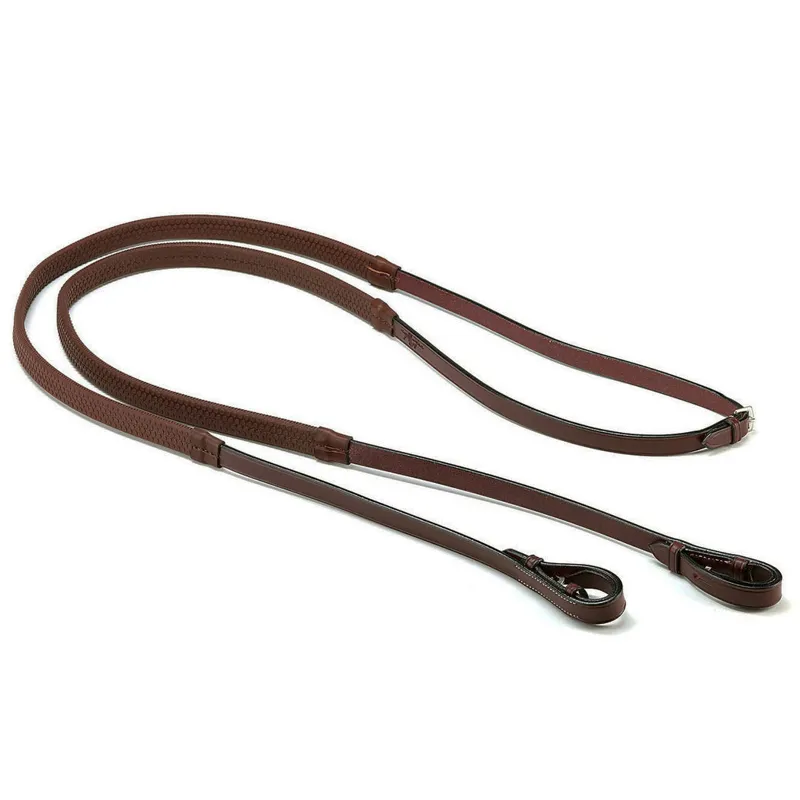 Equipe Emporio Rubber Grip Reins with Billets - Brown/Silver