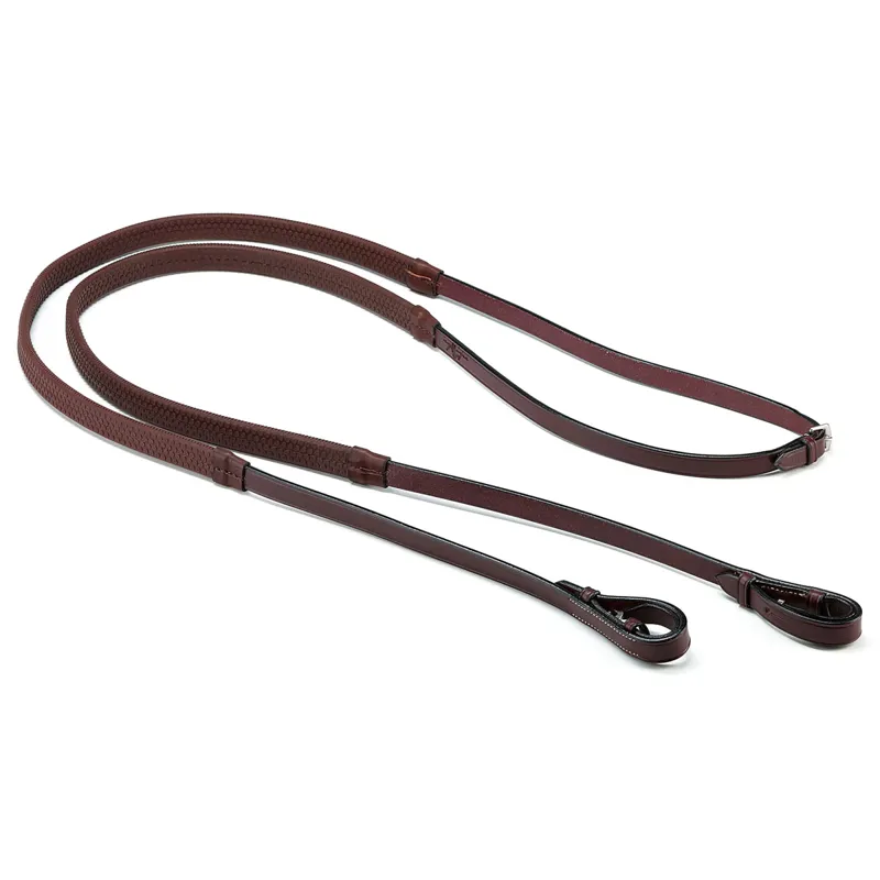 Equipe Emporio Rubber Grip Reins with Buckles - Brown/Silver