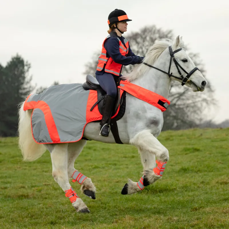 Equisafety Reflective Mercury Waterproof Exercise Rug - Red/Orange-2
