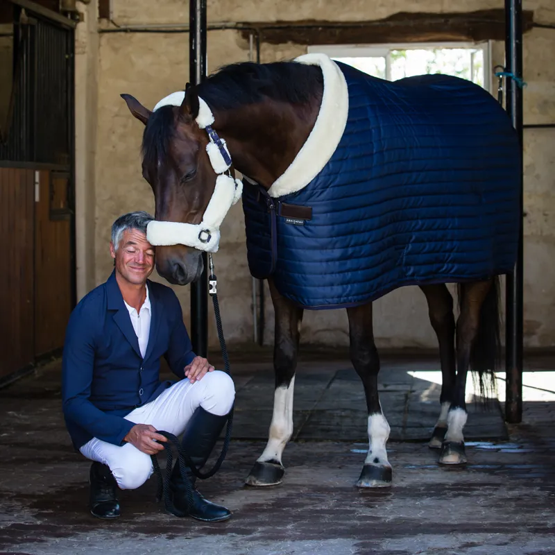 Equi-Theme Teddy Synthetic Sheepskin Lined Stable Rug - Navy-1