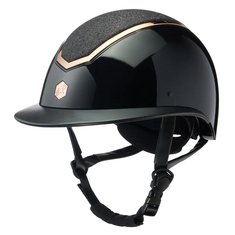EQX Kylo Sparkly Wide Peak Riding Hat - Black Gloss/Rose Gold