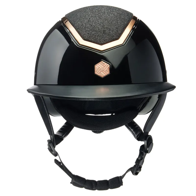 Charles Owen EQx Kylo Sparkly Wide Peak Hat - Black Gloss/Rose Gold-1