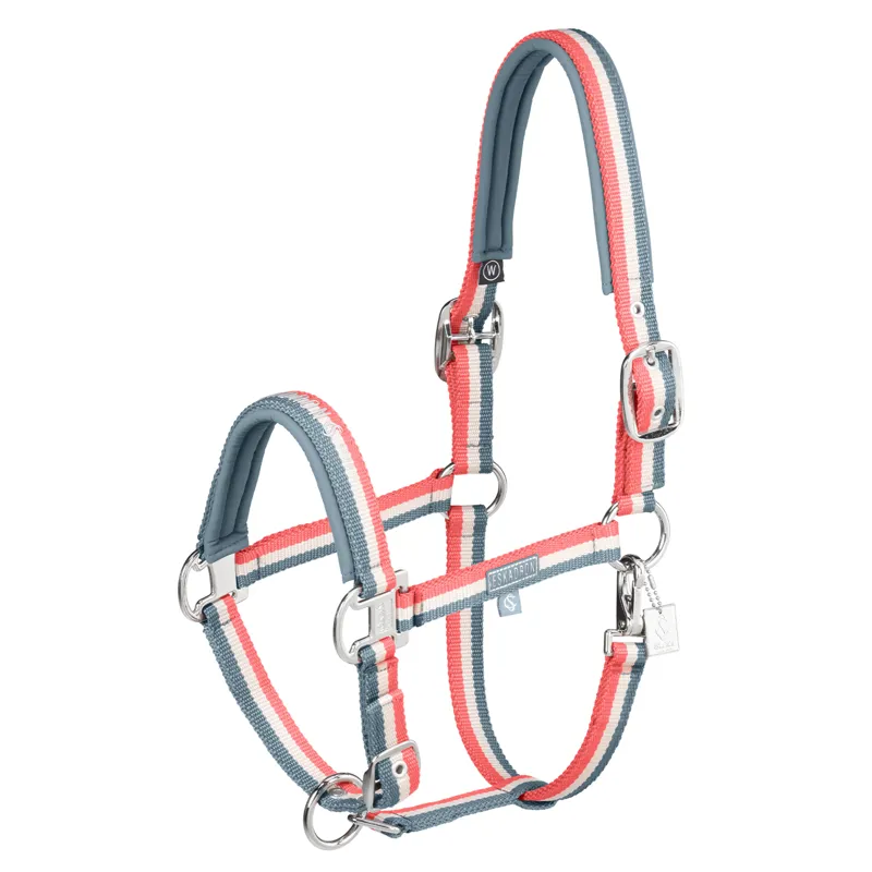 Eskadron Classic Sports Double Pin Headcollar - Steel Blue/Grey/Coral