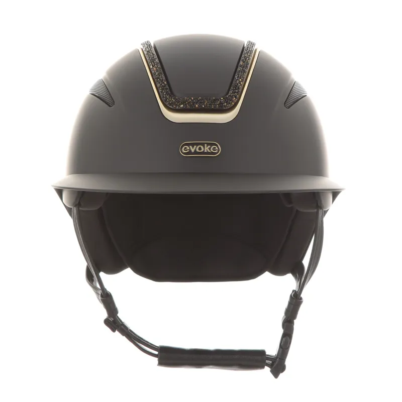 Evoke Callisto Wide Peak Crystal Frame Riding Hat - Black/Gold-1