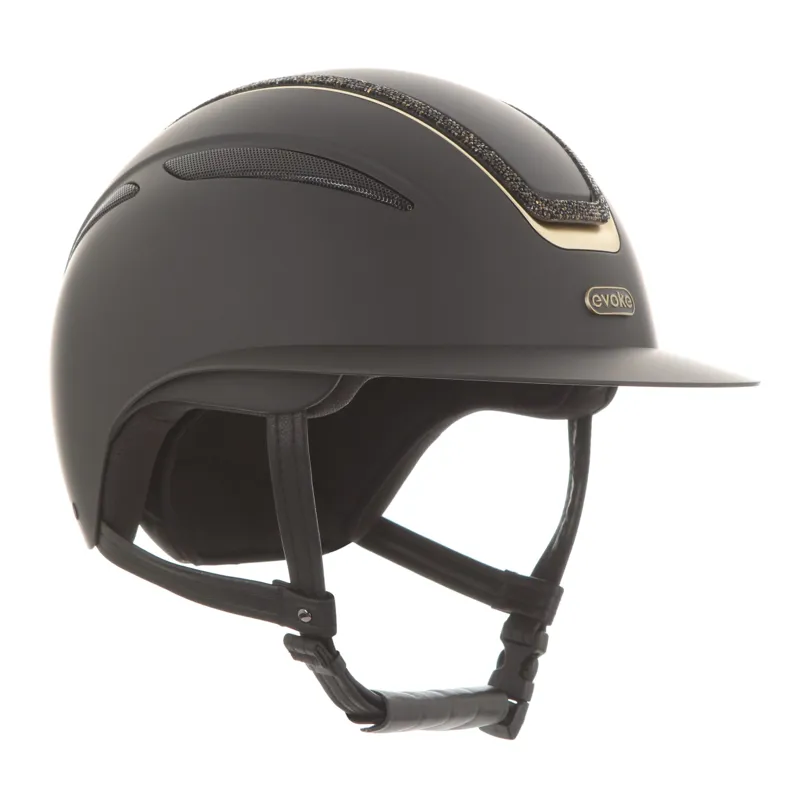 Evoke Callisto Wide Peak Crystal Frame Riding Hat - Black/Gold-2