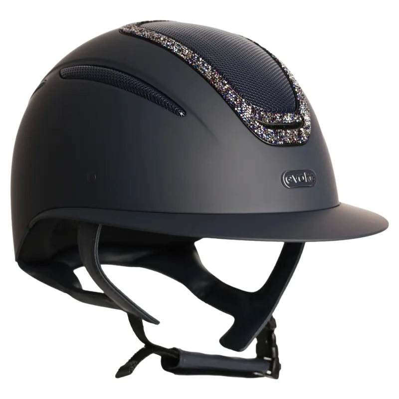 Evoke Elara Wide Peak Crystal Frame Riding Hat - Navy/Navy-2