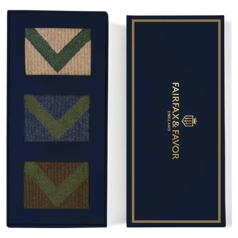 Fairfax and Favor Chevron Mens Socks 3 Pack - Sand/Khaki Brown/Blue-1