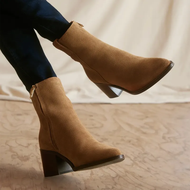 Fairfax and Favor Ludlow Womens Suede Heeled Ankle Boots - Tan-1