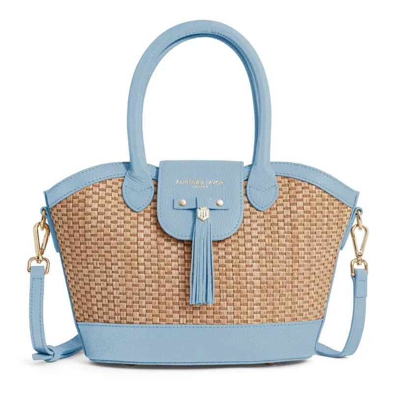 Fairfax and Favor Mini Windsor Basket Bag - Sky Blue Leather