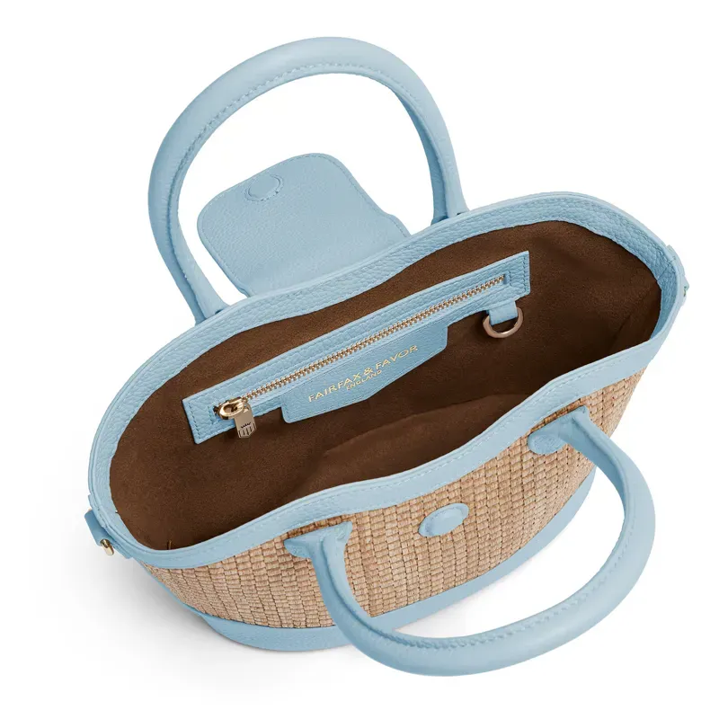 Fairfax and Favor Mini Windsor Basket Bag - Sky Blue Leather-2