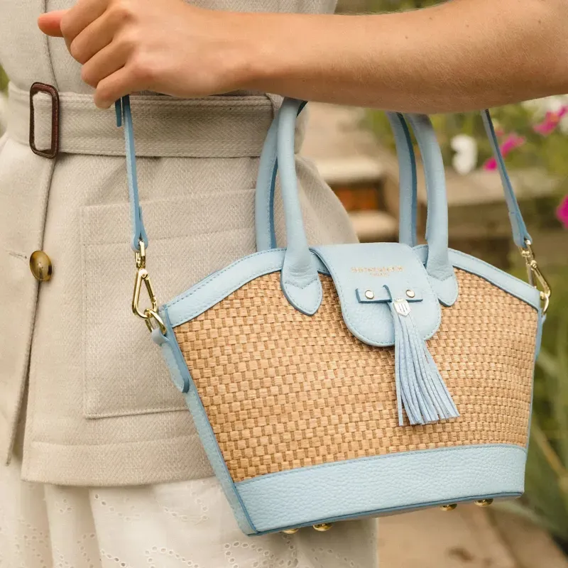 Fairfax and Favor Mini Windsor Basket Bag - Sky Blue Leather-4