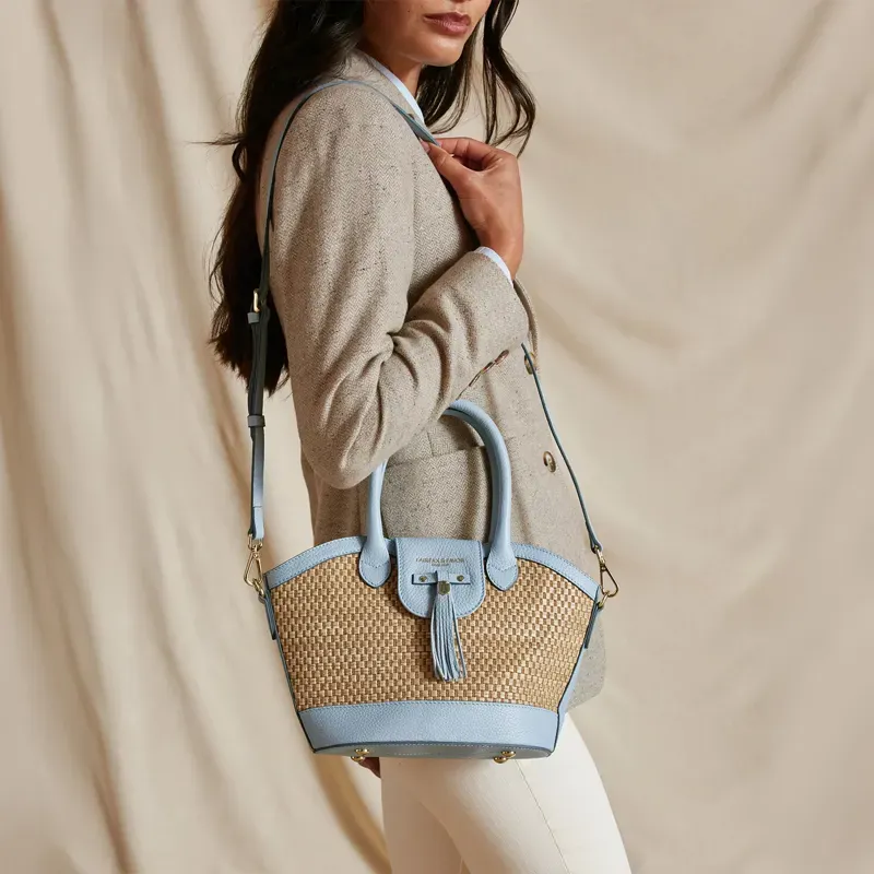 Fairfax and Favor Mini Windsor Basket Bag - Sky Blue Leather-5