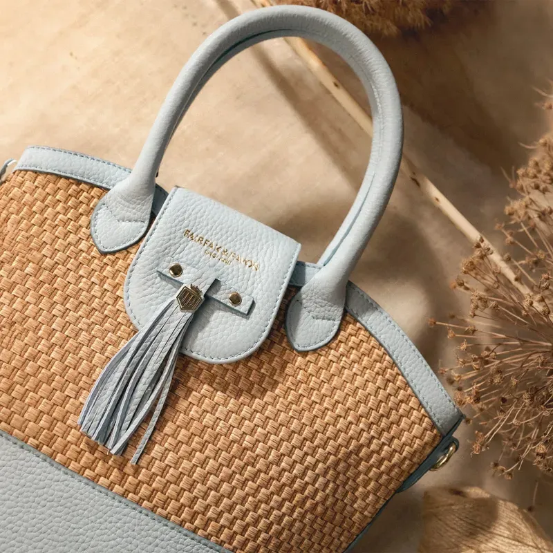 Fairfax and Favor Mini Windsor Basket Bag - Sky Blue Leather-6