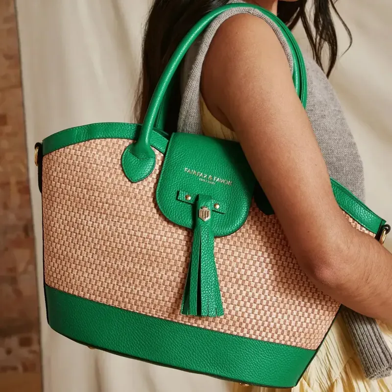 Fairfax and Favor Windsor Basket Bag - Clover Green Leather-1