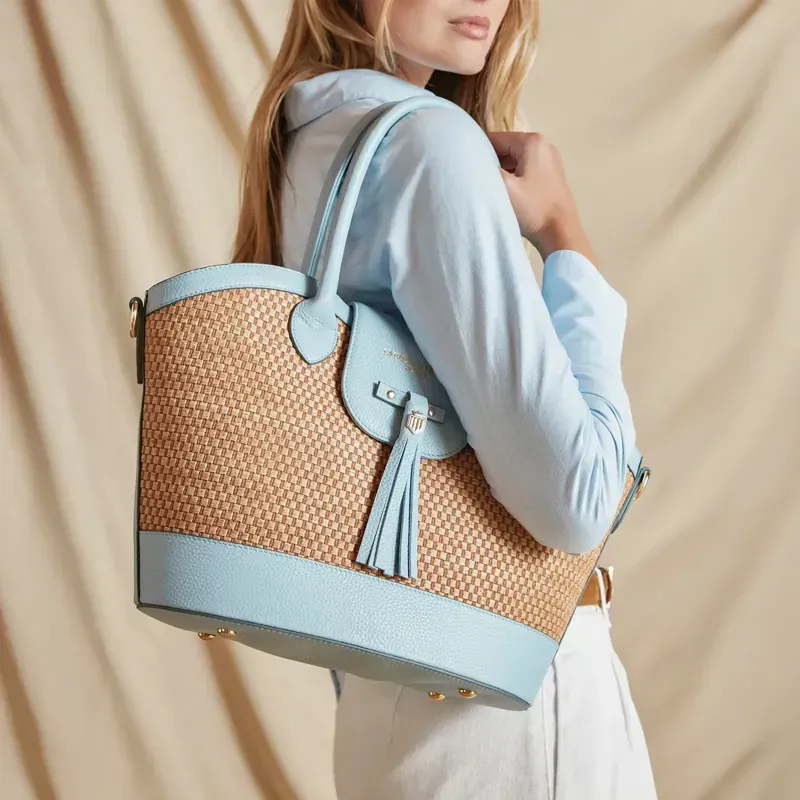 Fairfax and Favor Windsor Basket Bag - Sky Blue Leather-5