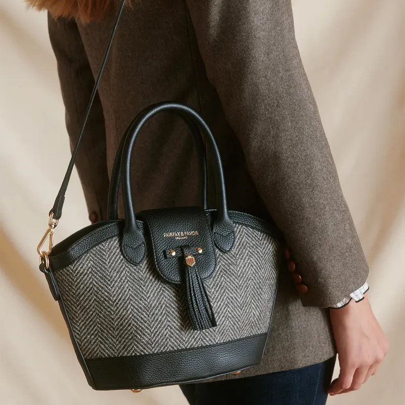 Fairfax and Favor Mini Windsor Tote Bag - Black Herringbone-2