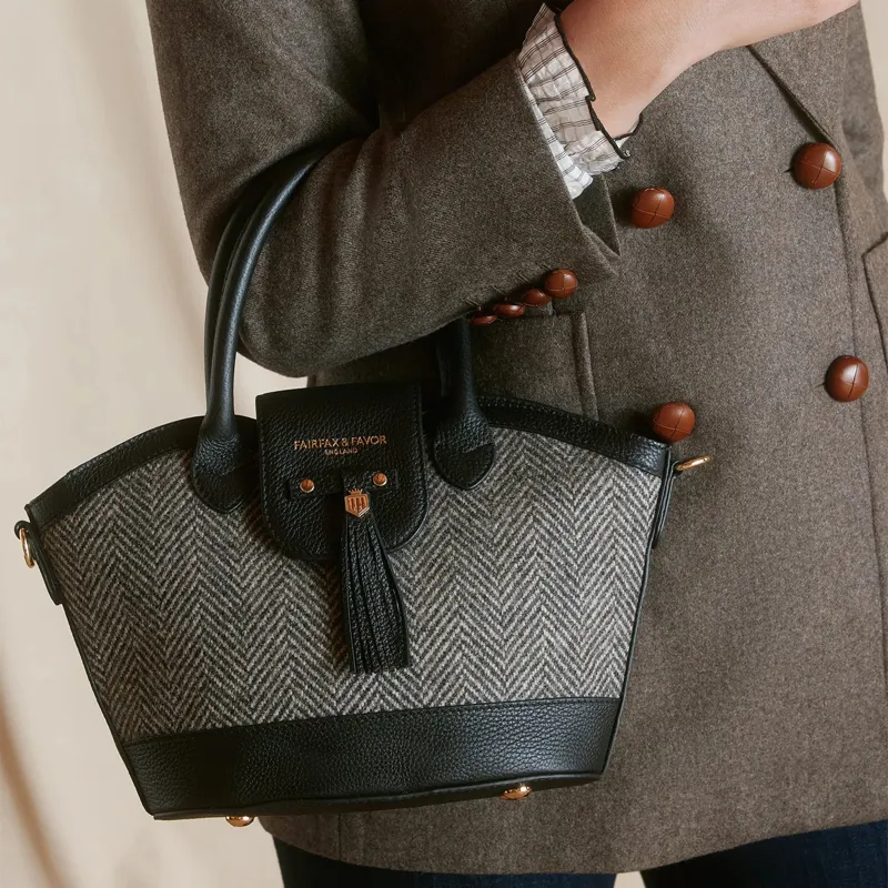 Fairfax and Favor Mini Windsor Tote Bag - Black Herringbone-1