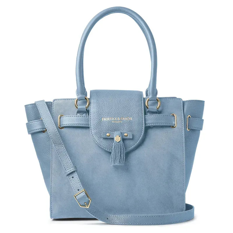 Fairfax and Favor Windsor Tote Bag - Sky Blue Suede