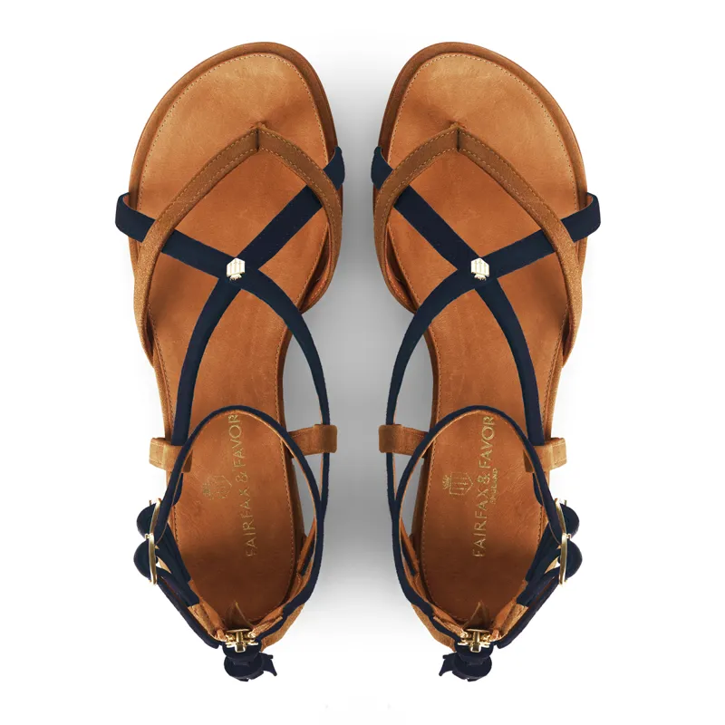 Fairfax and Favor Brancaster Ladies Sandals - Tan/Navy-1