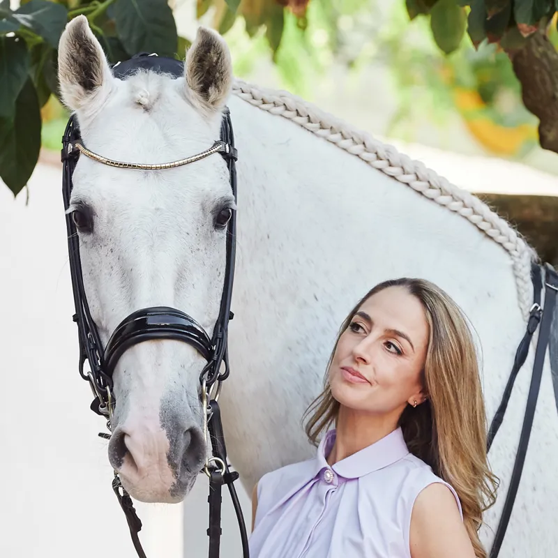 Finesse Cassidy Rolled Double Bridle - Patent Black/Silver-3