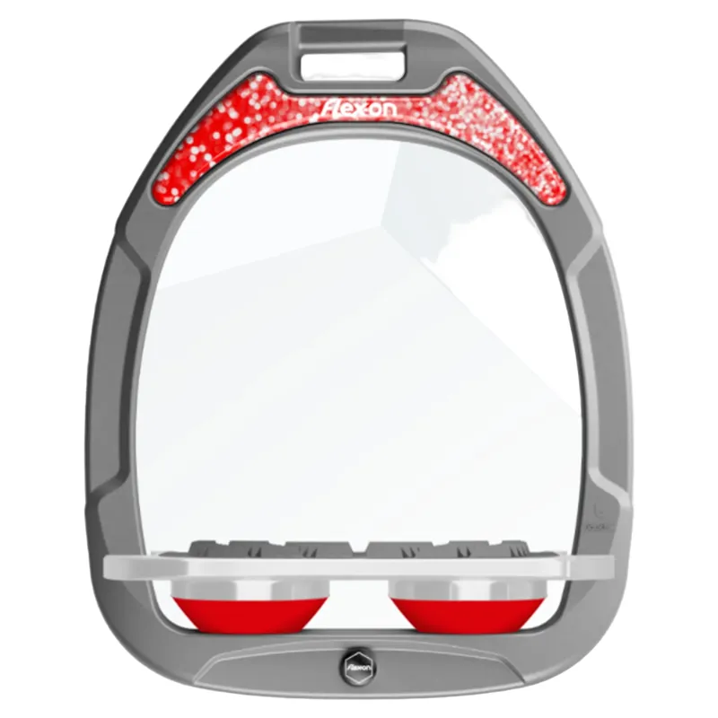 Flex-On Green Composite Grip Stirrups - Silver Grey/Red/Red Glitter