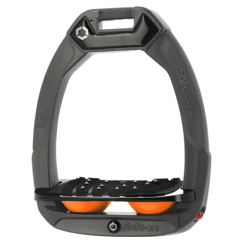 Flex-On Safe-On Ultra Grip Safety Stirrups - Dark Grey/Black/Orange