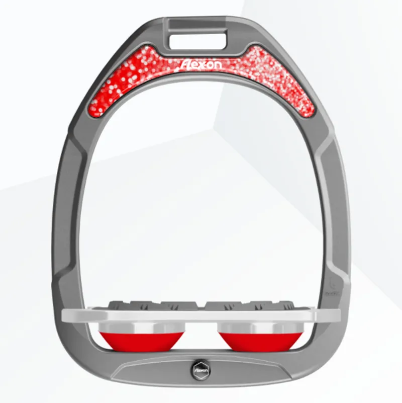 Flex-On Green Composite Grip Stirrups - Silver Grey/Red/Red Glitter
