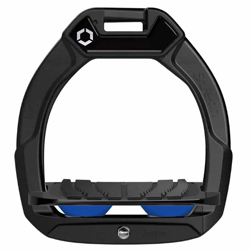 Flex-On Safe-On Junior Safety Stirrups - Black/Black/Royal Blue