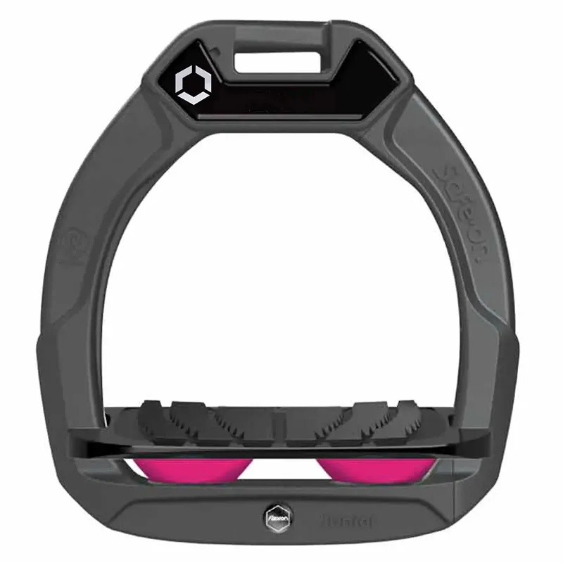 Flex-On Safe-On Junior Safety Stirrups - Dark Grey/Black/Fuchsia