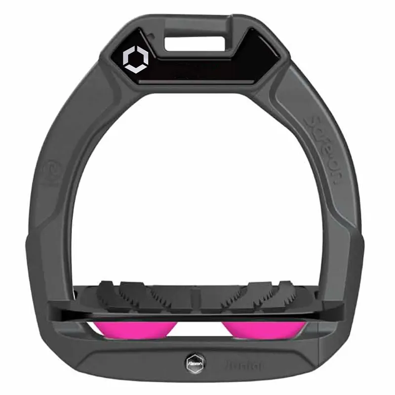 Flex-On Safe-On Junior Safety Stirrups - Dark Grey/Black/Pink