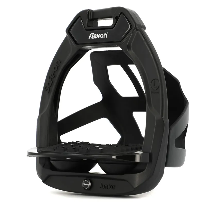 Flex-On Safe-On Junior Safety Stirrups with Cages - Black/Black/Black