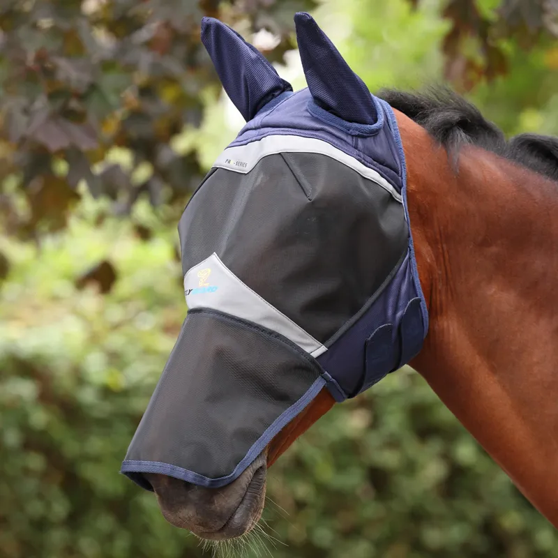 Shires Flyguard Pro Fine Mesh Fly Mask with Ears and Square Nose - Navy