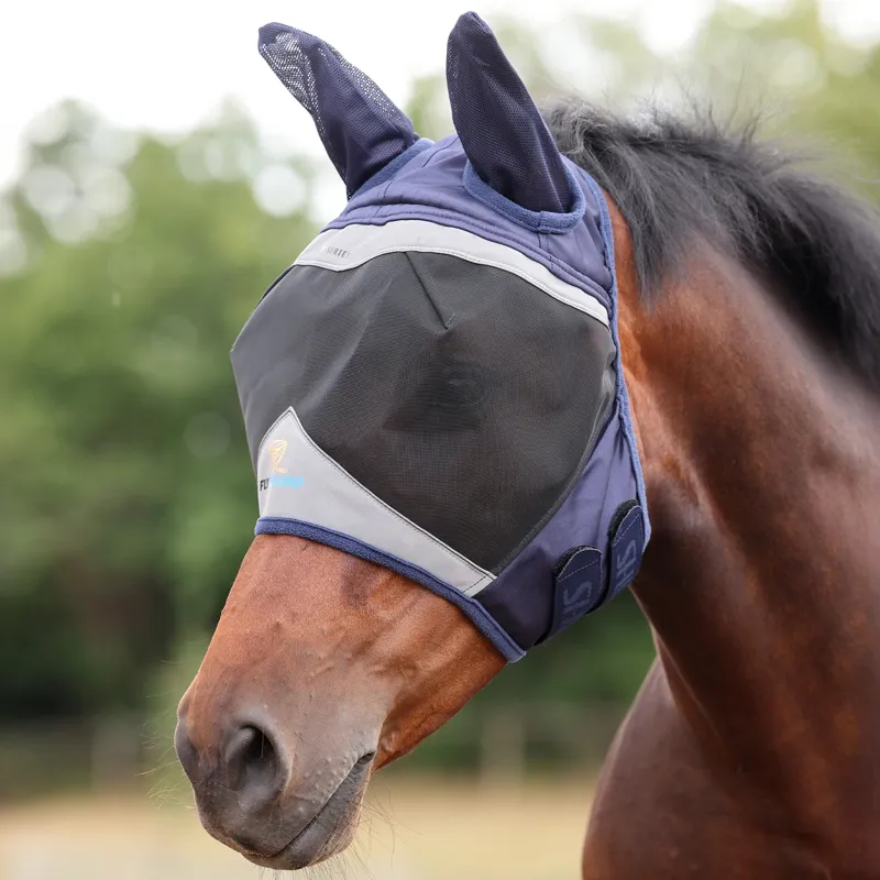 Shires FlyGuard Pro Fine Mesh Fly Mask with Ears - Navy