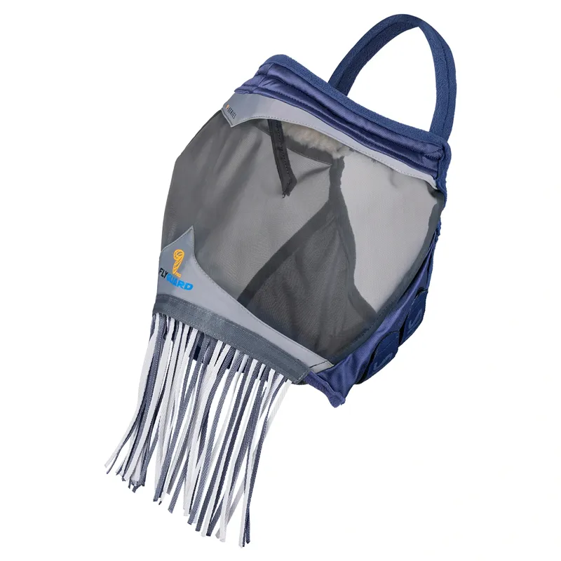 Shires FlyGuard Pro Fine Mesh Earless Fly Mask with Nose Fringe - Navy-1