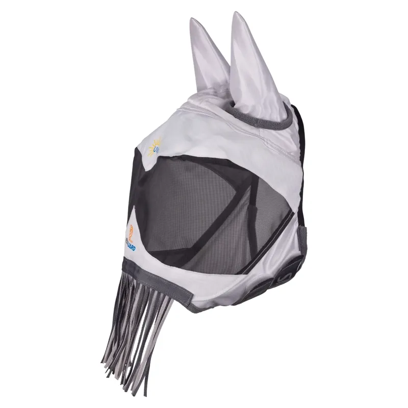 Shires FlyGuard Pro Sun Shade Fly Mask with Ears and Fringe - White-1