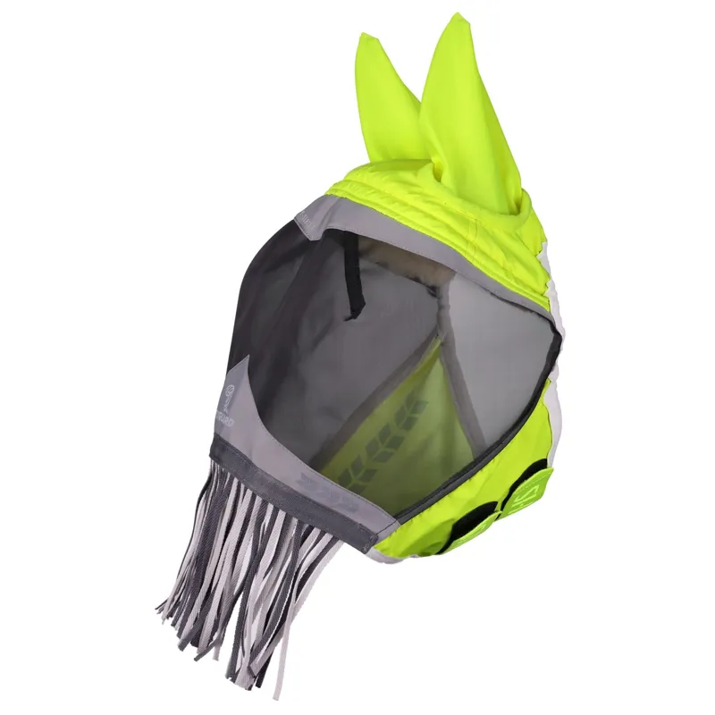 Shires FlyGuard Pro Hi-Viz Mesh Fly Mask with Ears and Fringe - Yellow-1