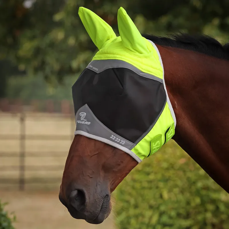 Shires FlyGuard Pro Hi-Viz Fine Mesh Fly Mask with Ears - Yellow