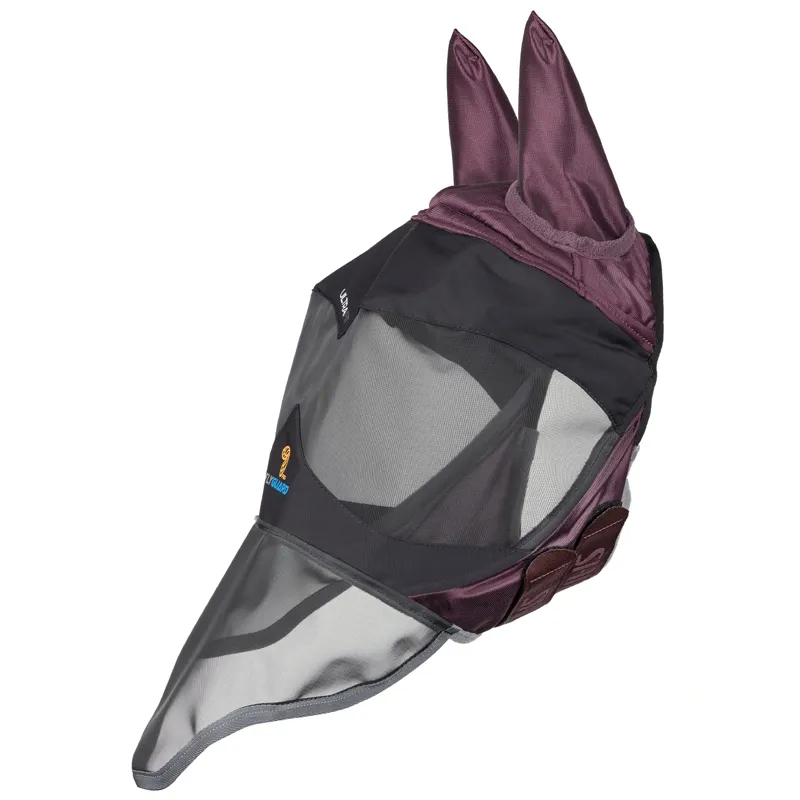 Shires FlyGuard Pro Deluxe Fly Mask with Ears and Nose - Black Cherry-1