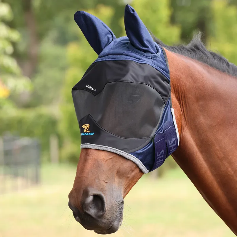 Shires FlyGuard Pro Deluxe Fly Mask with Ears - Navy