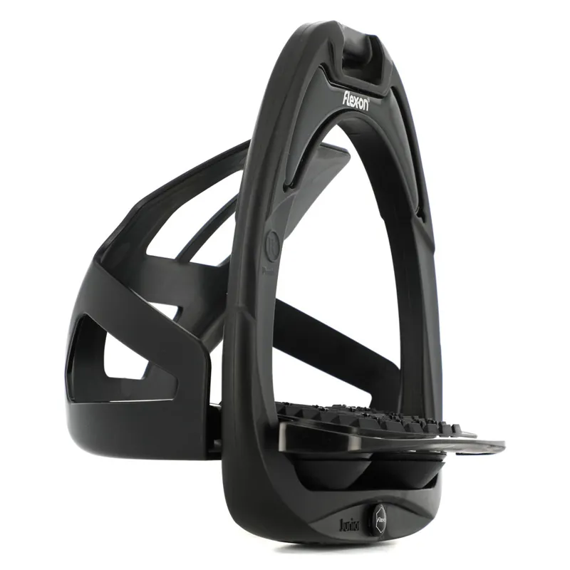 Flex-On Green Composite Junior Stirrups with Cages - Black/Black/Black