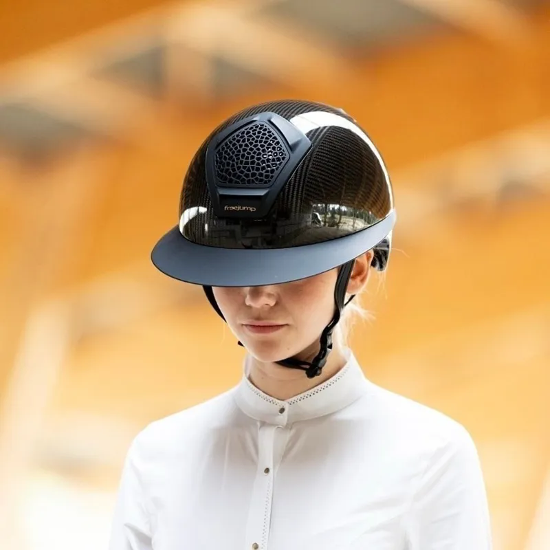 Freejump Voronoi Carbon Wide Peak Temple Protection Riding Hat - Black Gloss-2