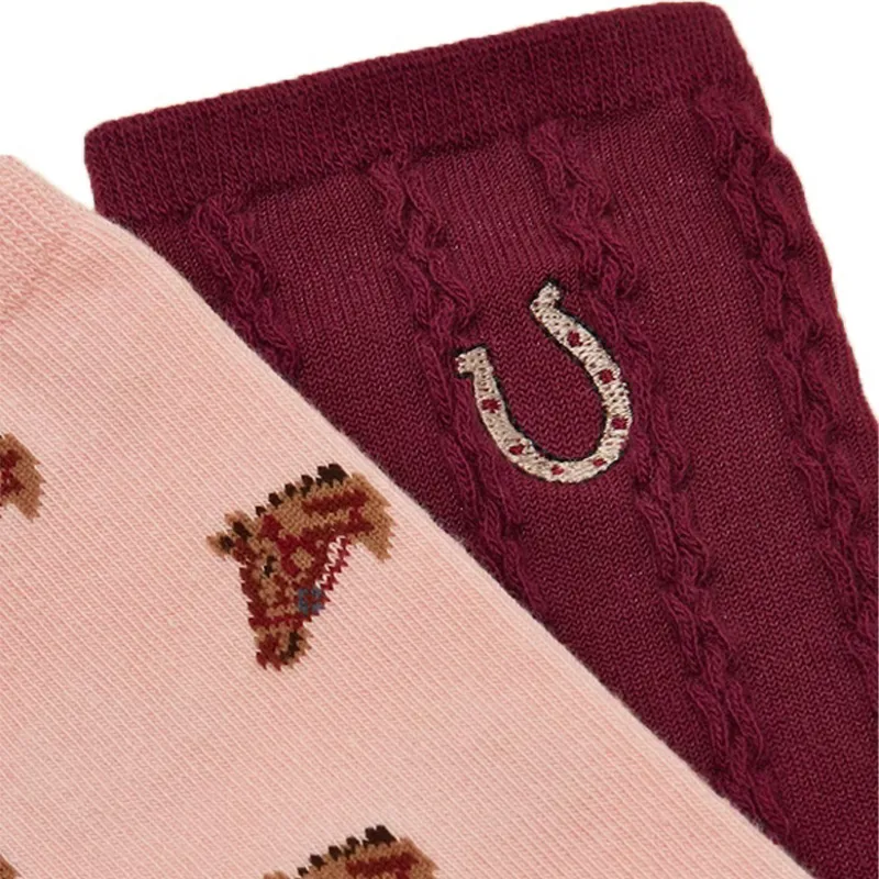 Joules Everyday Womens Socks 2 Pack - Pink Horse/Berry Horse-2