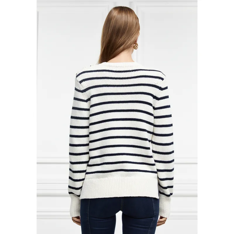 Holland Cooper Henley Striped Crew Ladies Jumper - Natural/Ink Navy-1