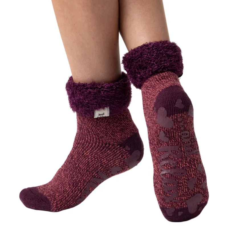 Heat Holders Original Womens Feather Top Lounge Socks - Coral Twist-2