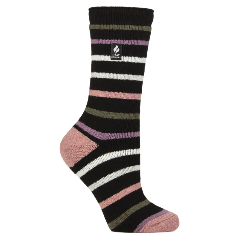 Heat Holders Annika Womens Lite Classic Stripe Crew Socks - Black-1