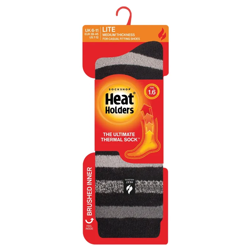 Heat Holders Mens Lite Split Stripe Socks - Black-2