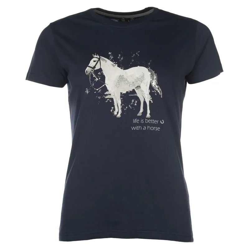 HKM Sparkle Horse Junior Girls T-Shirt - Black