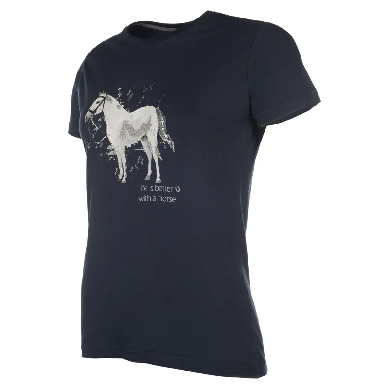 HKM Sparkle Horse Junior Girls T-Shirt - Black-1
