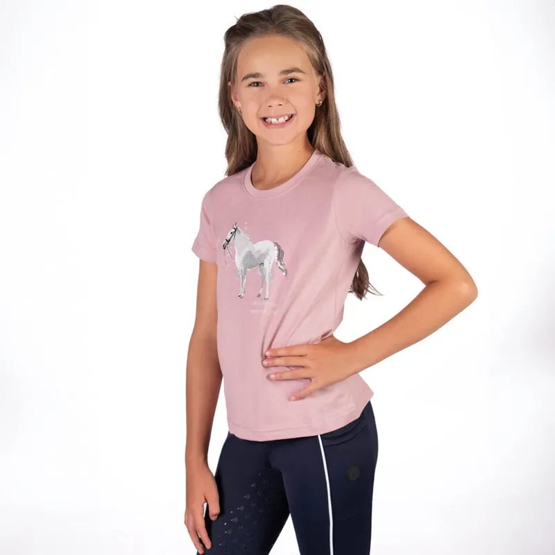 HKM Sparkle Horse Junior Girls T-Shirt - Old Rose-1
