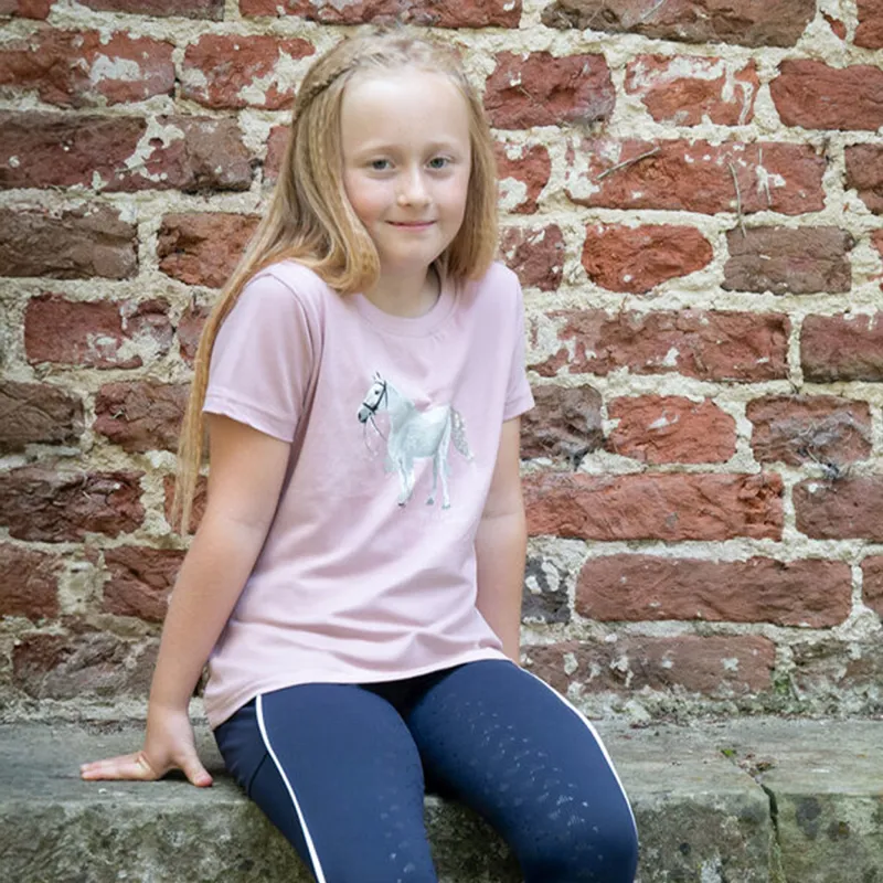 HKM Sparkle Horse Junior Girls T-Shirt - Old Rose-3